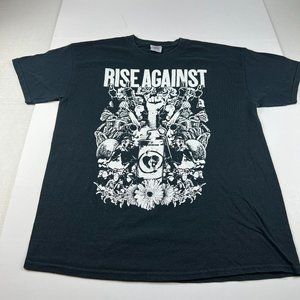 Y2K Rise Against Shirt Adult Large Black Faded Love Heart Collage Short Sleeve
